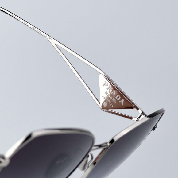 Prada Women BRAND NEW Sunglasses Silver Grey Gradient Geometric PR57YS 1BC5D1 - Picture 8 of 11